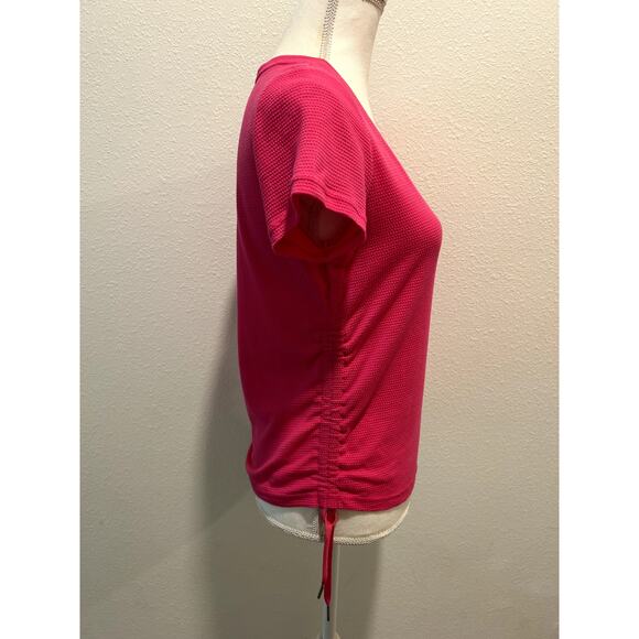 Calvin Klein Womens Drawstring-Ruched Text Electric Pink Top Shirt Size XS New - Picture 3 of 6